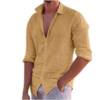 Obične majice s dugim rukavima za muškarce, ležerna bluza košulje na košuljicu na košulju na ovratniku,