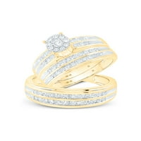 Čvrsta 10k žuto zlato i njen okrugli dijamantski klaster Usklađivanje par tri prstena za brisalne prstene