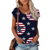 Američka zastava majica za žene 4. srpnja SAD zvijezde Stripes Patriotske košulje Dan neovisnosti Kratki