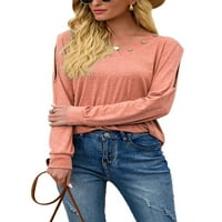 Ženska obična majica dugih rukava s dugim rukavima Casual Basic Tee majice ružičasta m