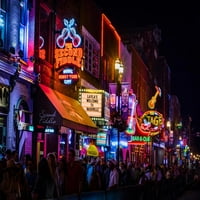 Nashville Tn Neon Music Scene Scena fotografija Poster Bar Restoran Street Neon znakovi Koncert Crowds