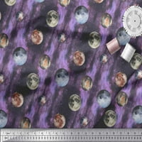 Soimoi Purple Poly Georgette tkanina Mjesec i planeta Galaxy Decor tkanina od tiskanog dvorišta širom