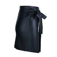 Kožne suknje za žensku modnu kožnu suknju za zavoj čvrste a-line suknje mini suknja crna jedna veličina