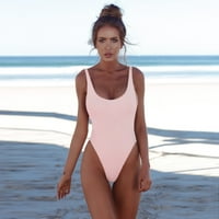 Ženski kupaći kostimi Jedan temminijski rezov Halter Plunge V izrez Jedno kupaće odijelo Ružičasta S