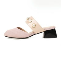 Ženske papuče Ženske cipele biserne sandale s sandale Squir Mid Heel Okrugli prste casual papuče ružičaste