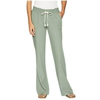 Ženske hlače modna ljetna casual labava pamučna i posteljina džepa čvrste pantalone hlače l zeleno casual