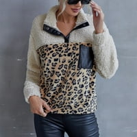 Yievt ženska jakna sherpa fleece leopard ispis dugih rukava pulover kaput