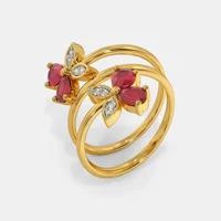 Indija Whimmical Beauty: papilonska spirala 18kt zlatni dijamant i sintetički rubin prsten, zlatni prstenovi za žene