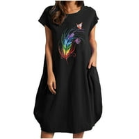 Olyvenn Prodaja Moda Ladies Sundress Feather Butterfly Ispiši labave Ležerne prilike Tuničke Midi haljine