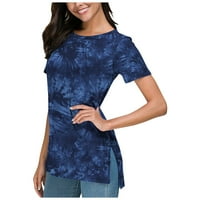 Ženski vrhovi ženske casual modne kratke boje tiskanje okruglih vrata kratkih majica bez rukava, plavi