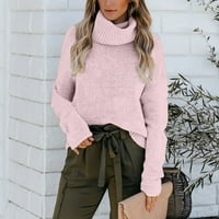 Haxmnou ženski ležerni džemper kornjača dugih rukava s dugim rukavima, duks pletena ružičasta l