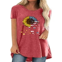 Plus veličina Ženska Ljetna majica kratkih rukava Sunflower Print Tunic Tops bluza