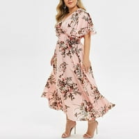 Žene plus veličina Ljetna haljina cvjetna boho elastična visoka struka VACT A-line večernje zabave na
