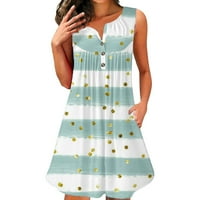 Ženske haljine Ljeto dugme za okrugli vrat bez rukava kratki džep za ispis Ležerska haljina