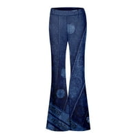 Ženska casual retro ispis elastični visoki struk pantalone pantalone tamno plave l
