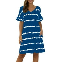Haljina Ženska ležerna V-izrez Karpulkani kratki rukav Stripe s kratkim rukavima A-line Midi haljina plava 4xl 95% poliester, 5% spandex