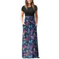 Miayilima Maxi haljine za ženske posade izrez kratkog rukava Ležerne prilike cvjetne tiskarske plaže