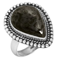 Čvrsta sterling srebrna kruna srebrne psilomelane ženski prsten