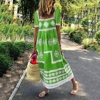 Wozhidaoke haljine za žene Ljeto Boho Print U-izrez Kratki rukav Big Swing Maxi haljina Ženske haljine