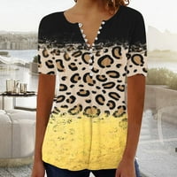 Yyeselk bluze za žene srušeno casual gumb gore V-izrez kratkih rukava tunika The Trendy Leopard Ispis