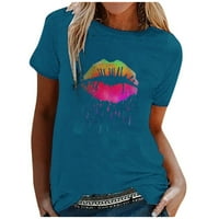 -Srednica modne žene casual šarene usne ispis kratkih rukava kratkih majica na vrhu poklona za žene