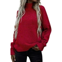 Xinqinghao ženski duks pulover vrpce vrpce rebrani kabel dugih rukava pleteni džemper crveni s