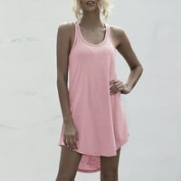 Clearsance Ljetne haljine za žene okrugli izrez Vruća prodaja Čvrsta mini haljina bez rukava Pink XL