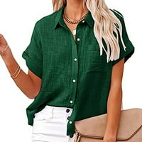 Ženske kratkih rukava ljetne majice Roll up ruffe Solid Color Fashion Tops džepova Dnevni nošenje labavih