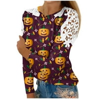 HHEI_K Staklene košulje za dugih rukava za žene Ženska modna Halloween Tiskanje i spajanje čipke Šupljuju
