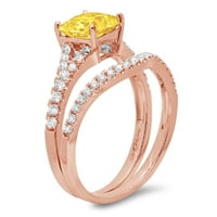 3. CT sjajna princeza simulirana žuta dijamant 18k Rose Gold Solitaire sa akcentima Bridal Set SZ 10.5