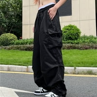 MLQIDK teretne hlače za žene nacrtavanje elastičnih niskih struka Y2K padobranske hlače Teretne hlače