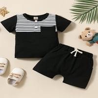 Qinghua novorođenčad dječaka ljetna odjeća kratka rukava prugasta majica na vrhu elastičnih kratkih