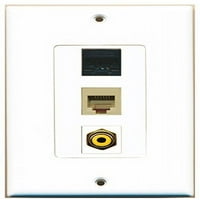 Riteav - Port RCA žuti i portni telefon RJ RJ beige i port CAT5E Ethernet Black Dekorativni zidni tanjur