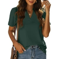 Žene labave casual s kratkim rukavima V-izrezom, majica za blube s majicom Tunic Tops Green XXL