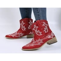 Oucaili Womens Western Boot Mid Calf vintage čizme Široke teležne čizme Comfort Emneidered zimske cipele na otvorenom crveno 5