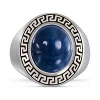 Luvmyjewelry Blue Apatit Gemstone Signet prsten u crnom rodijumu za muškarce - dostupan u sterling srebrnim