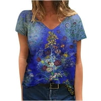 Žene Ljetne casual majice V izrez cvjetni tisak kratkih rukava majica Ležerne prilike labave lagane