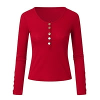 Košulje za žene Trendy New Fashion Women Dugme Dugme Dugme Slatka boja Ležerne tanka FIT Top bluza crvene
