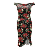 Labava modna haljina ramena obični ispis žene ruffle hladna haljina cvjetna proreza hem ženska haljina
