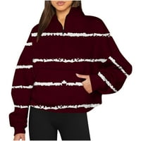 Žene Zip Up Dugetshirt s dugim rukavima Stripe poklon za jesen slatke dukseve za žene Modni labavi fit Polovina pulover crvene boje