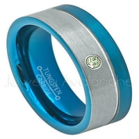 2-tonska plava IP cijev za rezanje volfram - 0,07ct Solitaire Peridot prsten - Personalizirani vjenčani prsten Tungsten - po mjeri Custom August Rođendan Prsten TN741BS