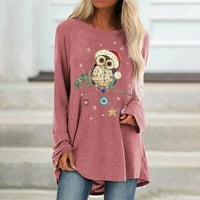 Božićna ženska moda plus veličina Print Okrugli vrat dugih rukava majica bluza sa šifrom ugrađenu košulju