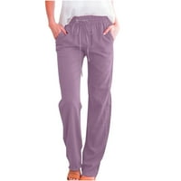 Posteljine Hlače Žene Ljeto Ležerne prilike sa labavim neravnice Elastični visoki struk Comfy pantalone s dugim nogama sa džepom, S & Purple