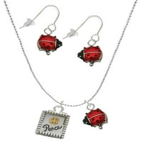 DELIGHT nakit dvotonski sjena Bo '' Mir '' sa mirovnim znakom Red Lucky bucybug ogrlice i visećim naušnicama