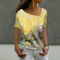 Yubatuo ženski ljetni kratki rukav V-izrez majica Ležerne prilike cvijeta vrhovi za žene Žuta l