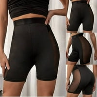 Ženska mreža Sheer visoki struk kratki teretani Sportske joge hlače Biciklističke kratke hlače crne s