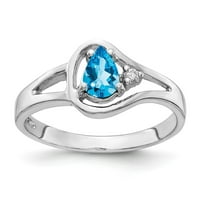 Čvrsta 14k bijelo zlato 6x kruška Blue Topaz Diamond zaručničke prstene veličine 5