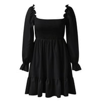 Slatke ljetne haljine za žene Crni poliester, Spante ženska jesenska visoka struka suknje Flounce suknje