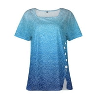 Cleance Žene Ljetni vrhovi Casual Square Crch kratki rukav majica Ispis gumba Skraćeko rukav plavi m