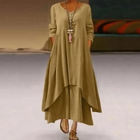 Haljine Wozhidaoke za žene Nepravilne čvrste duge haljine dugih ženskih ležernih haljina O-izrez Ženska